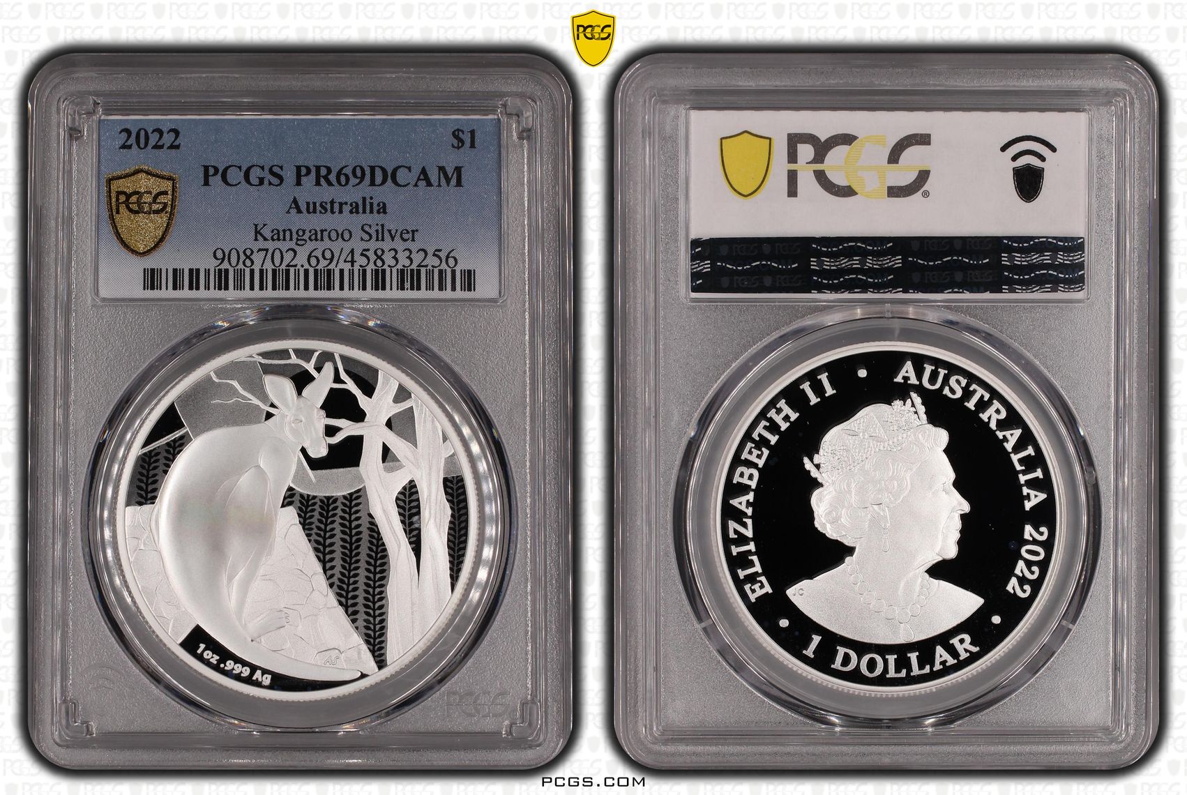 Kangaroo Silver Impressions of Australia, One Dollar, 2022, PCGS PR69DCAM