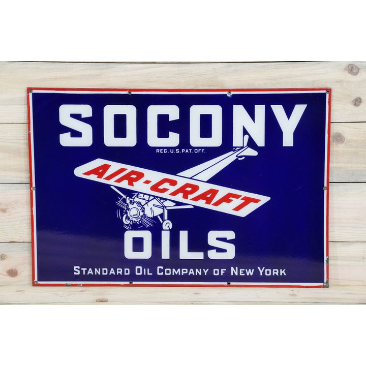 Socony Air-Craft Oils w/ Plane Logo Single Sided Porcelain Sign TAC 9