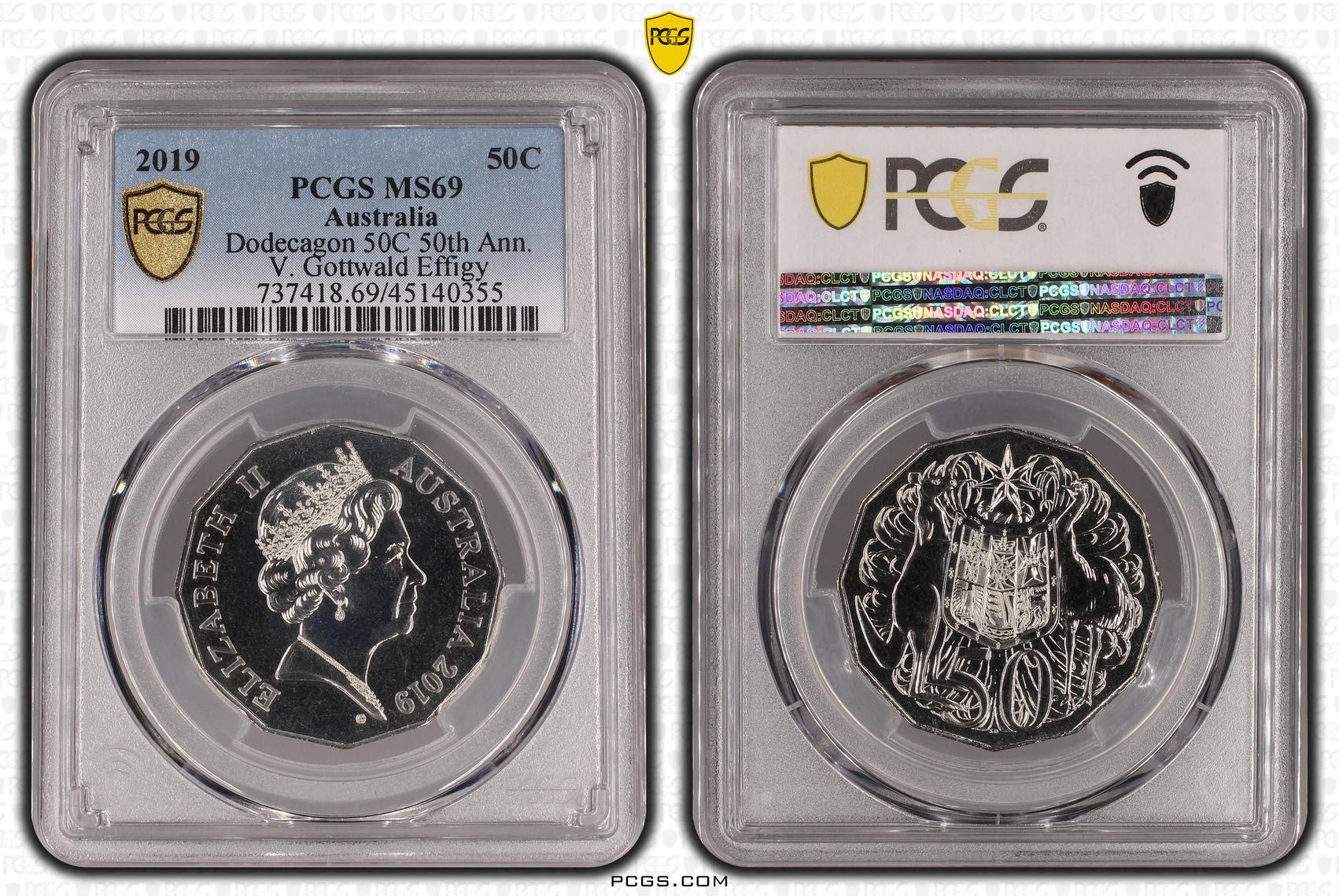 2019 Australia Fifty Cent, 50c Dodecagon 50C 50th Ann. V. Gottwald Effigy PCGS - MS69 POP 16/0 -355