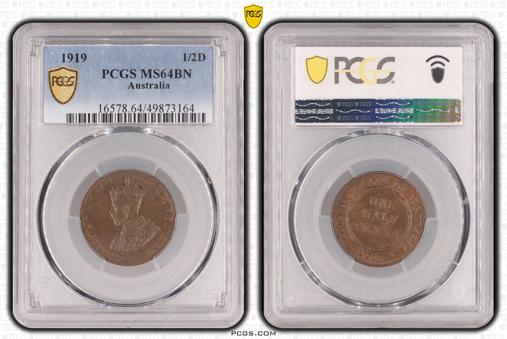 George V, , Halfpenny, 1919, PCGS MS64BN