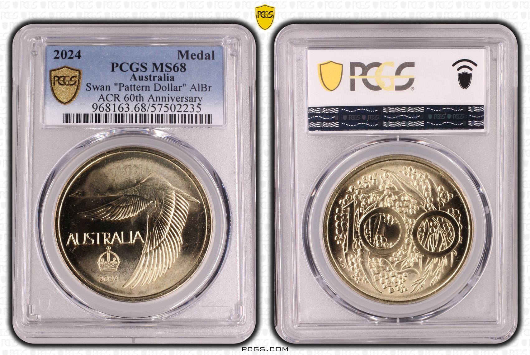 Swan "Pattern Dollar" AlBr ACR 60th Anniversary, Medal, 2024, PCGS MS68