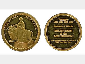 2000 UNA AND THE LION 24CT QUARTER OUNCE GOLD MEDAL