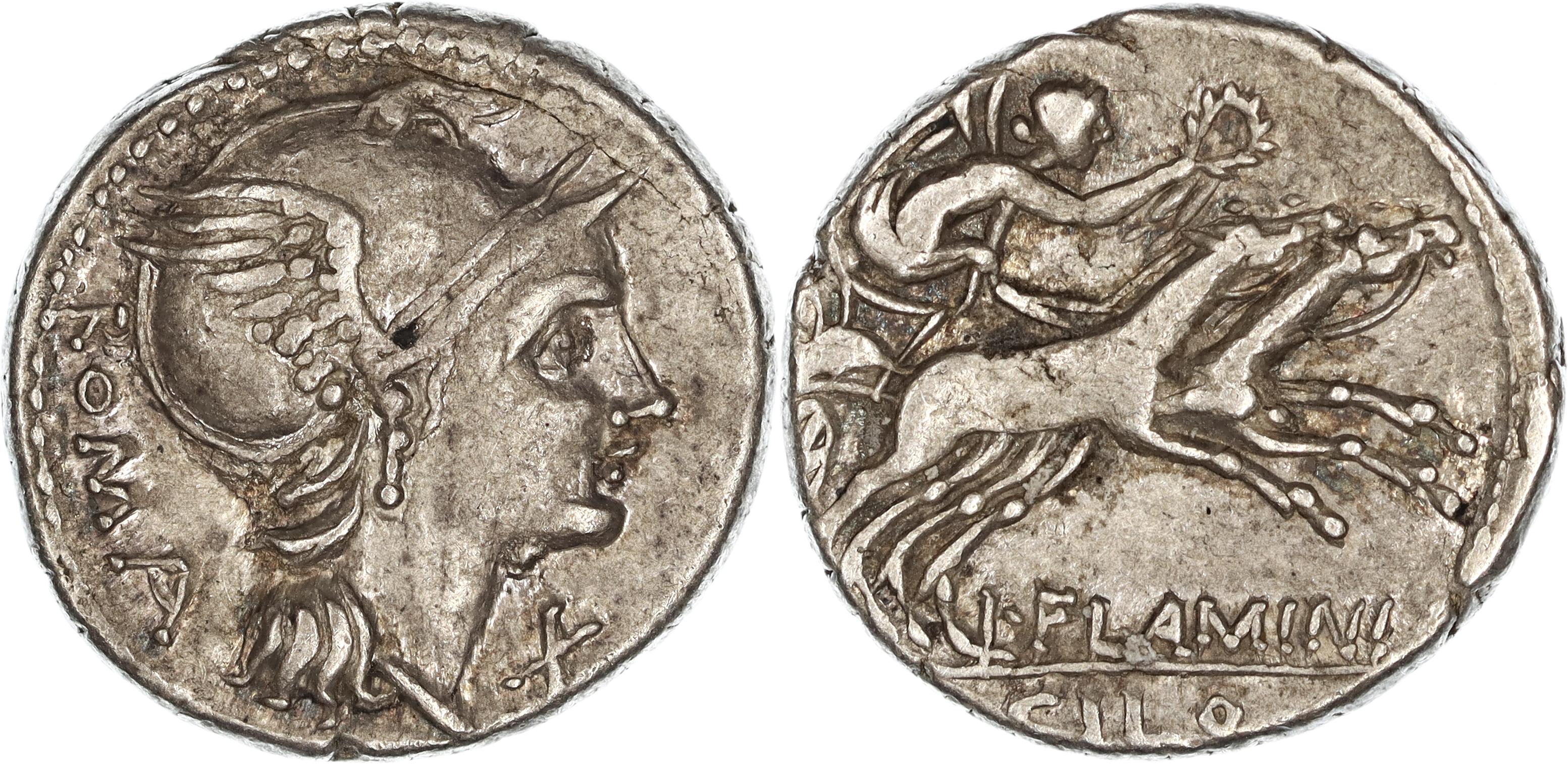 Roman Republic, L. Flaminius Chilo, Silver Denarius, 109-108 BC, nVF