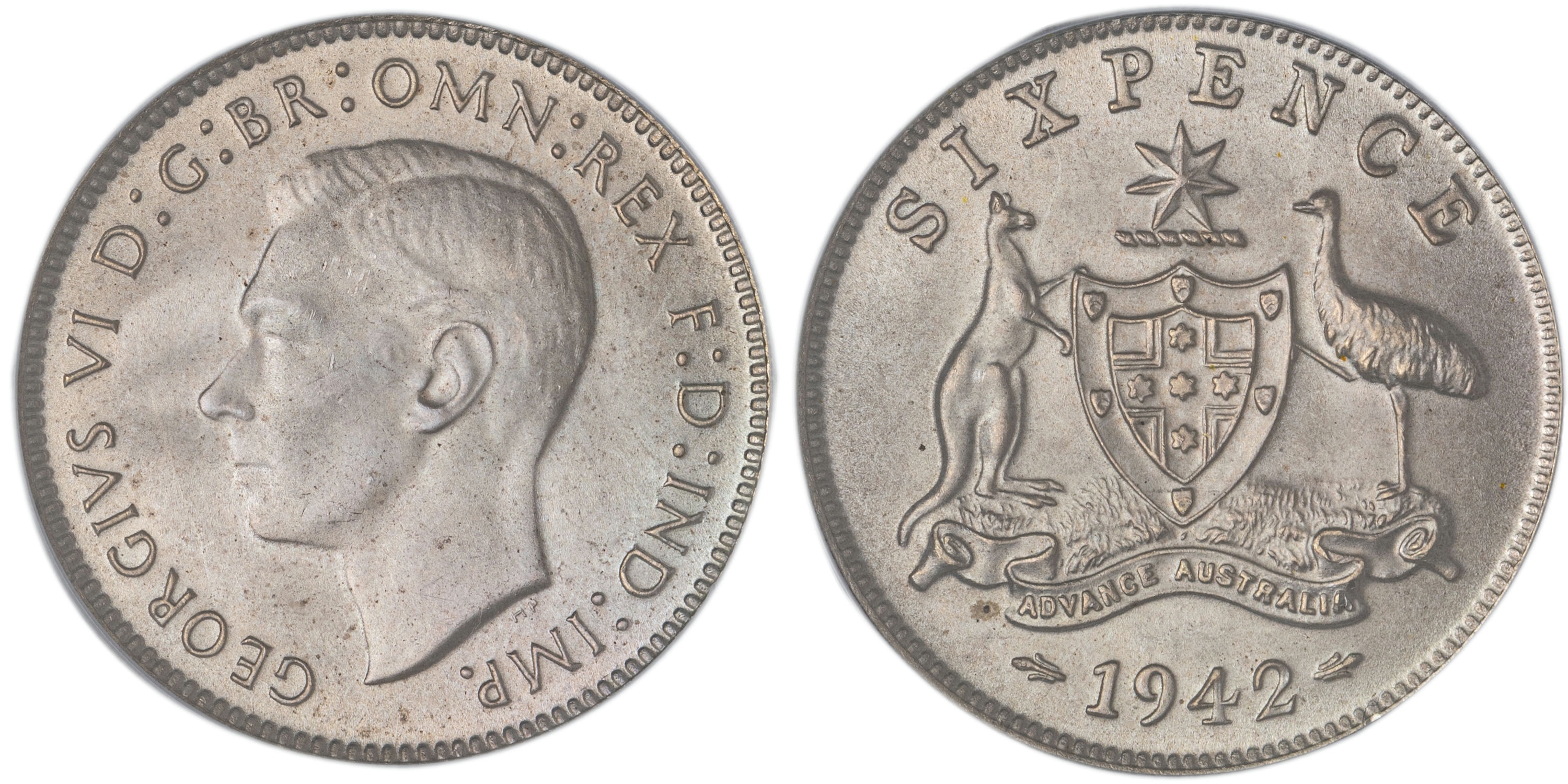 George VI, Sixpence, 1942, PCGS MS65