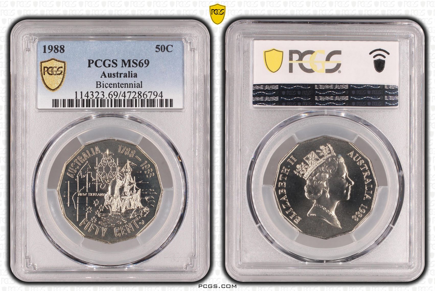 314 · Elizabeth II, Bicentennial  POP 19/0, Fifty Cent, 1988, PCGS MS69