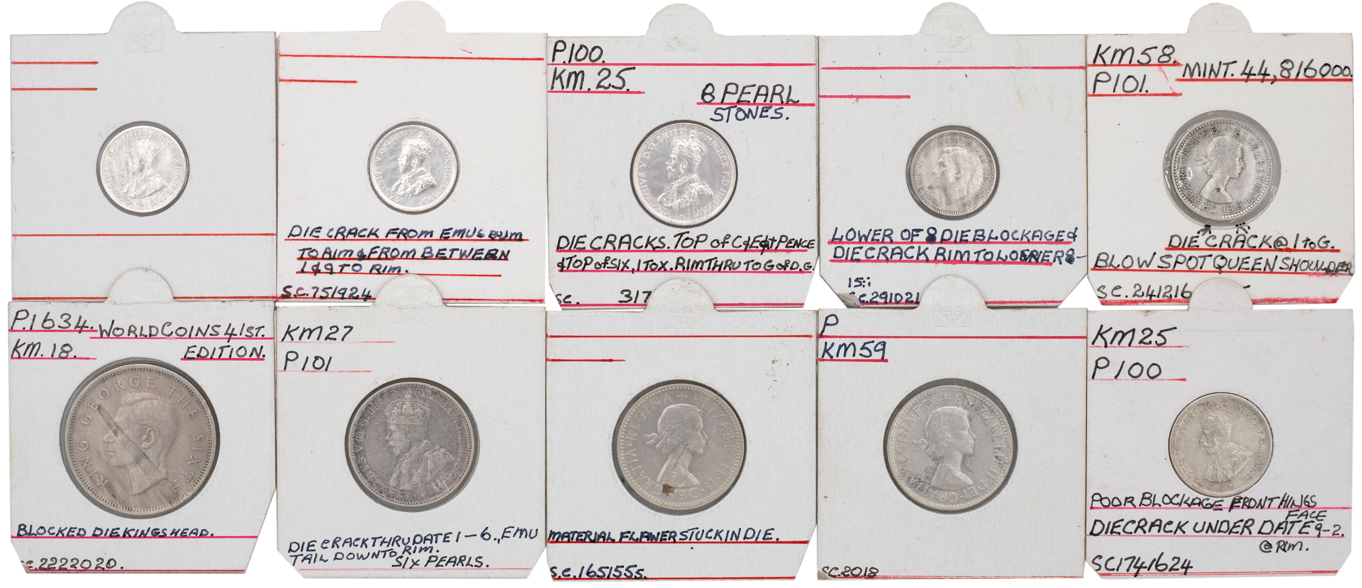 George V - Elizabeth II, Diecrack Group, 1916 - 1962, VF - aUNC