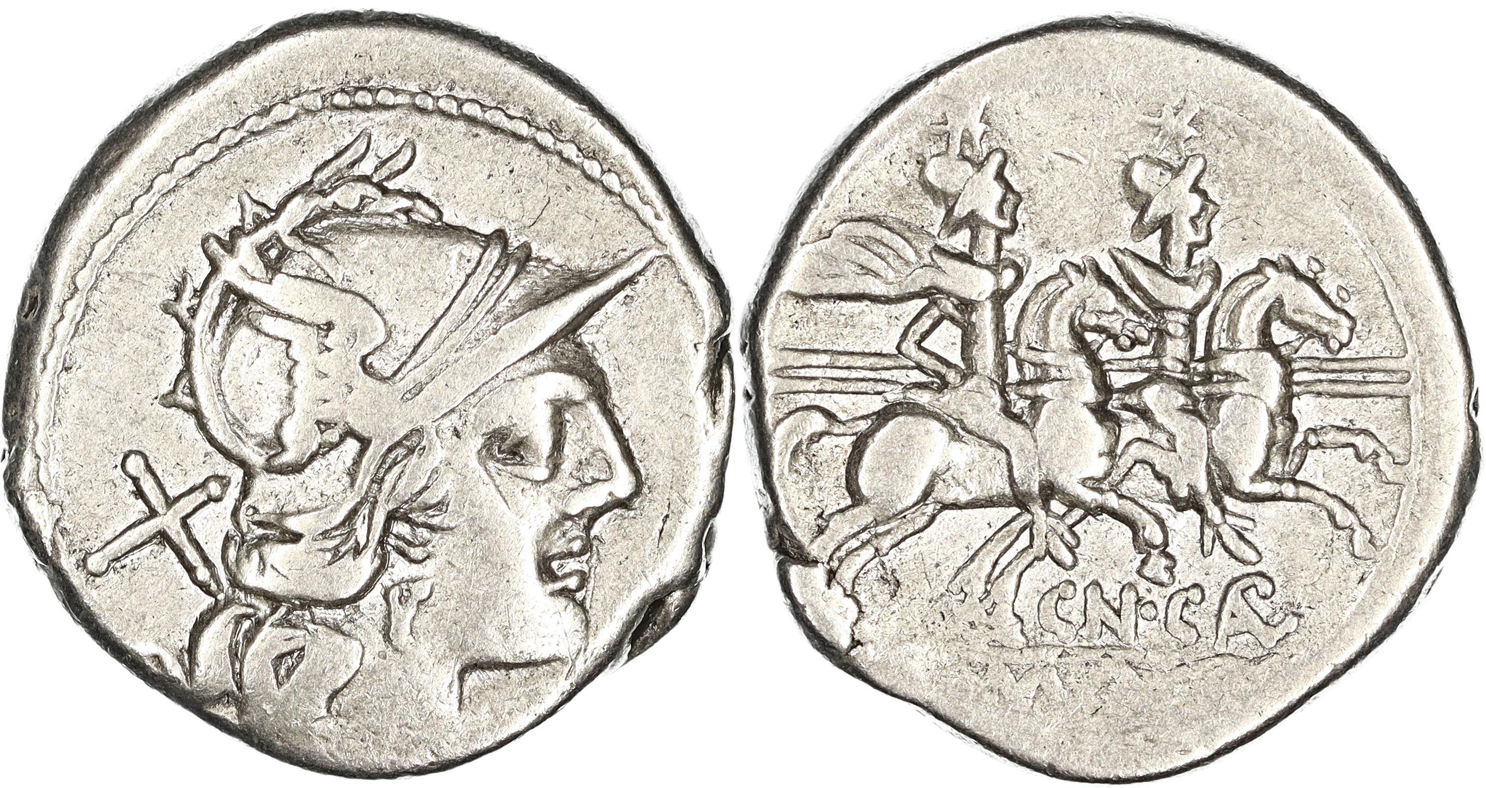 Roman Republic, Cn. Calpurnius Frugi, Silver Denarius, 189-180 BC, VF