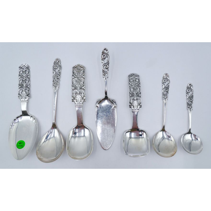 Tray 7pc Ornate Norwegian 830 Silver Serving Pieces 6'' to 9''