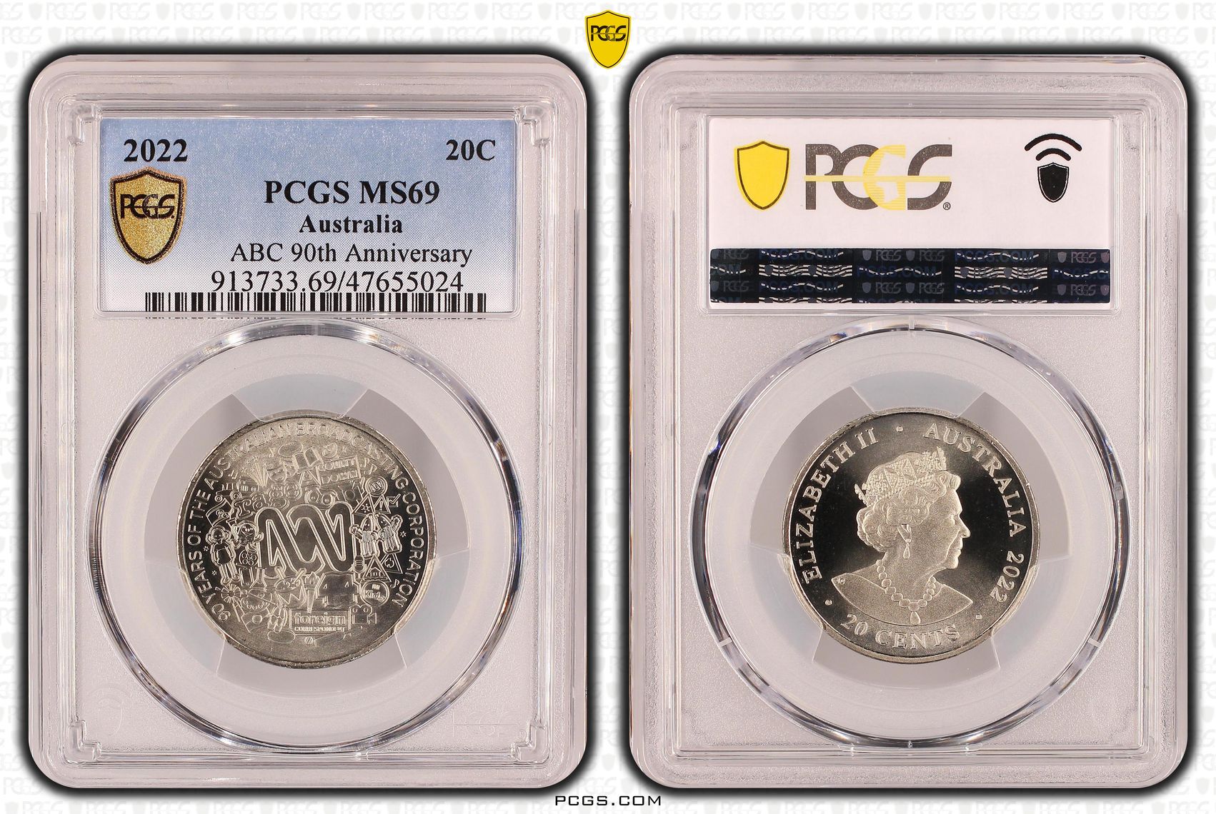 Elizabeth II, ABC 90th Anniversary, Twenty Cent, 2022, PCGS MS69