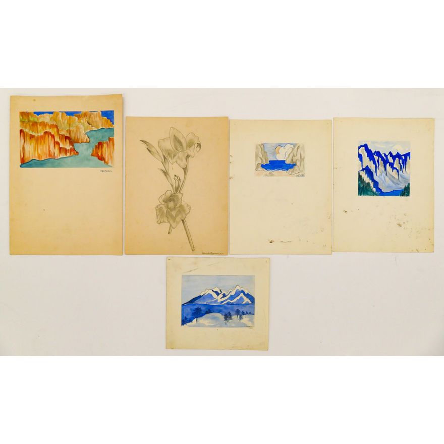 5pc Rhoda Gantenbein Landscape Watercolors etc. 14''x10'' Largest
