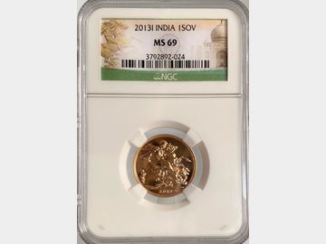 2013 ELIZABETH II INDIA MINT GOLD SOVEREIGN MS69 NGC