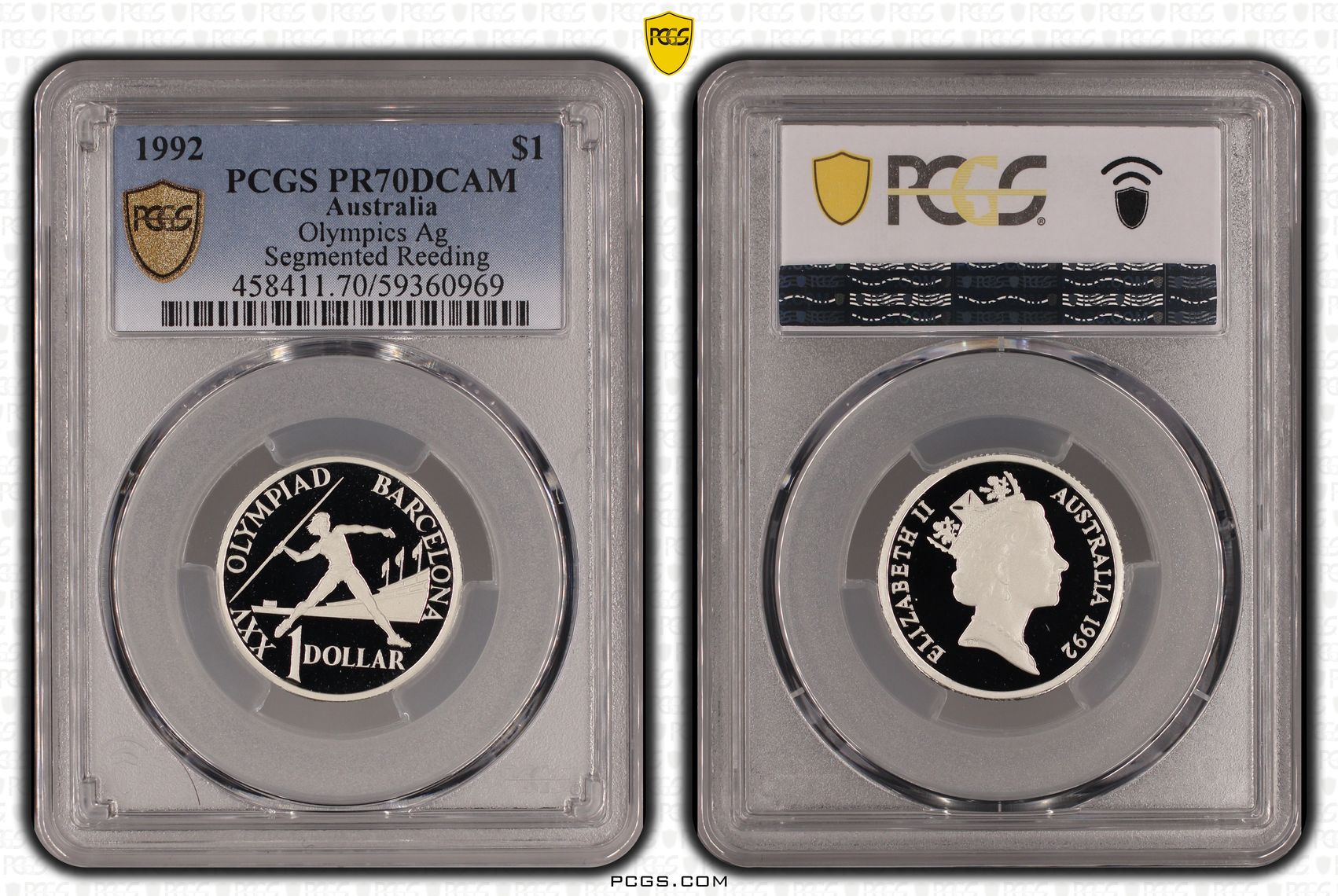 Olympics Silver Segmented Reeding, 9/0, One Dollar, 1992, PCGS PR70DCAM