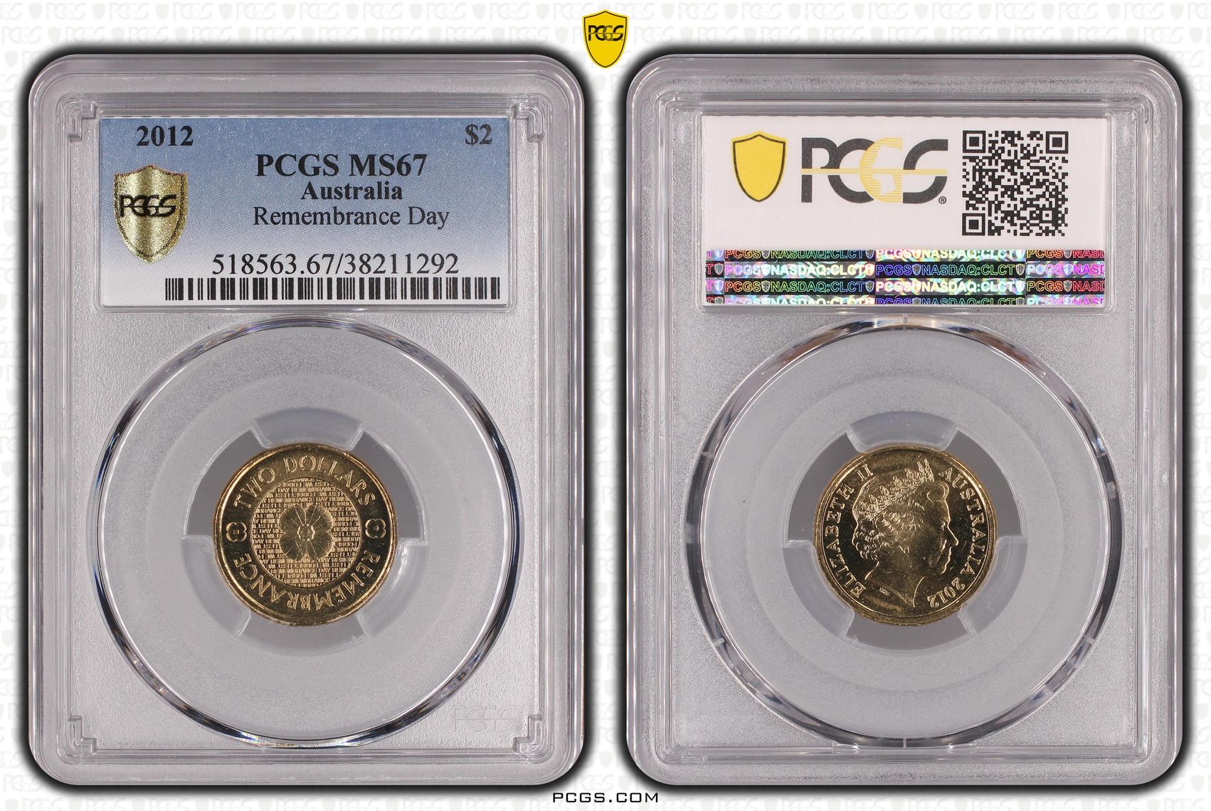 2012 Australia Two Dollar, $2 Remembrance Day PCGS - MS67 -292