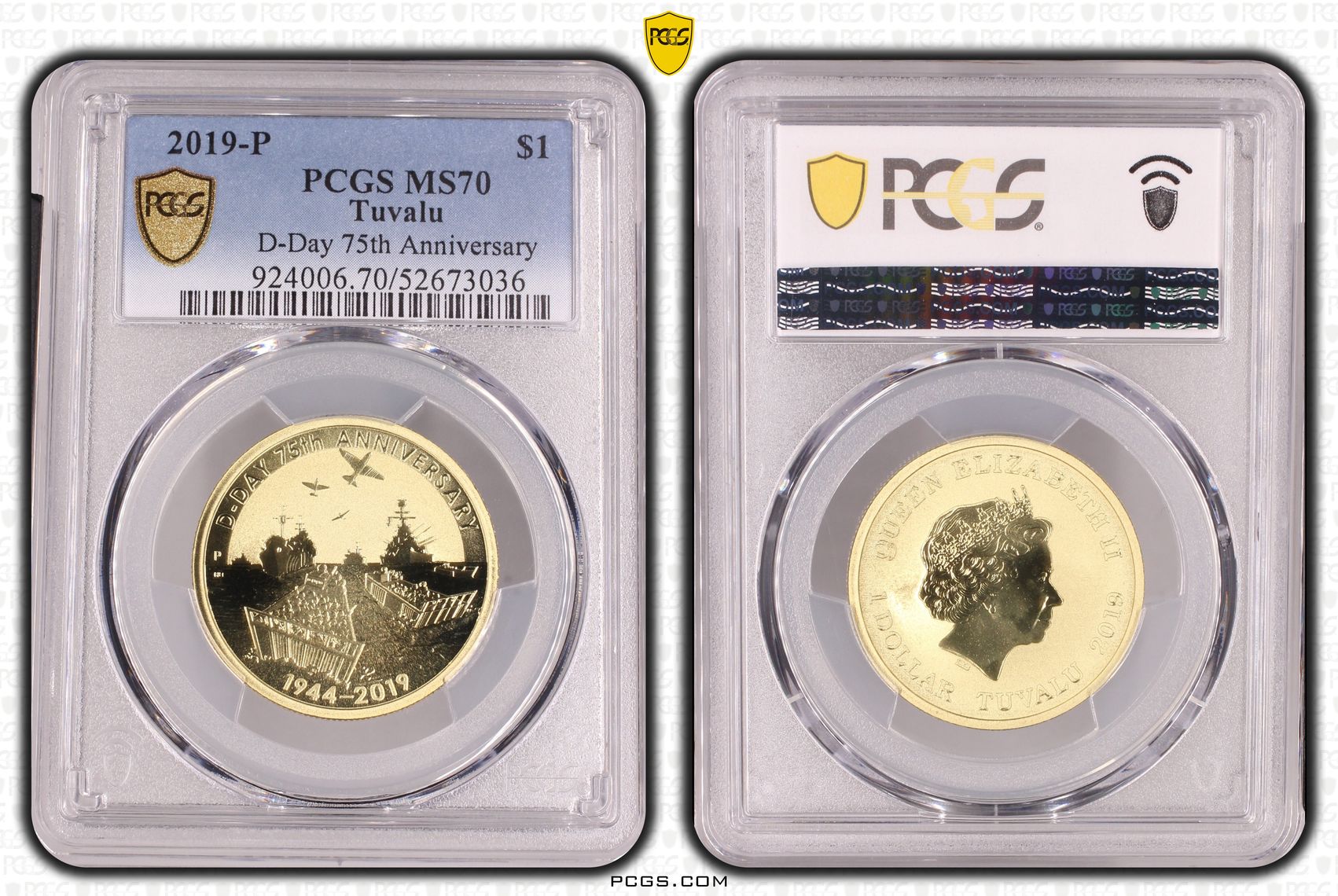 286 · Tuvalu, D-Day 75th Anniversary, POP 14/0, One Dollar, 2019-P, PCGS MS70