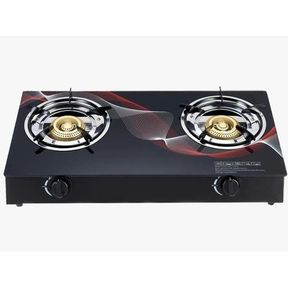 Two Burner Auto-Ignition Tempered Glass Panel Gas Stove - Red Swirl Edition - TEMPERD GLASS CRACKED