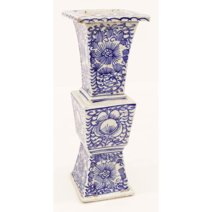Chinese Qing Blue and White Beaker Vase 12.75''x4.5"
