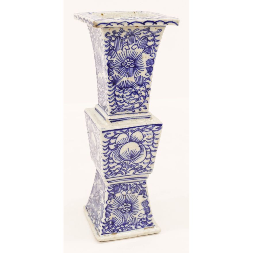 Chinese Qing Blue and White Beaker Vase 12.75''x4.5"