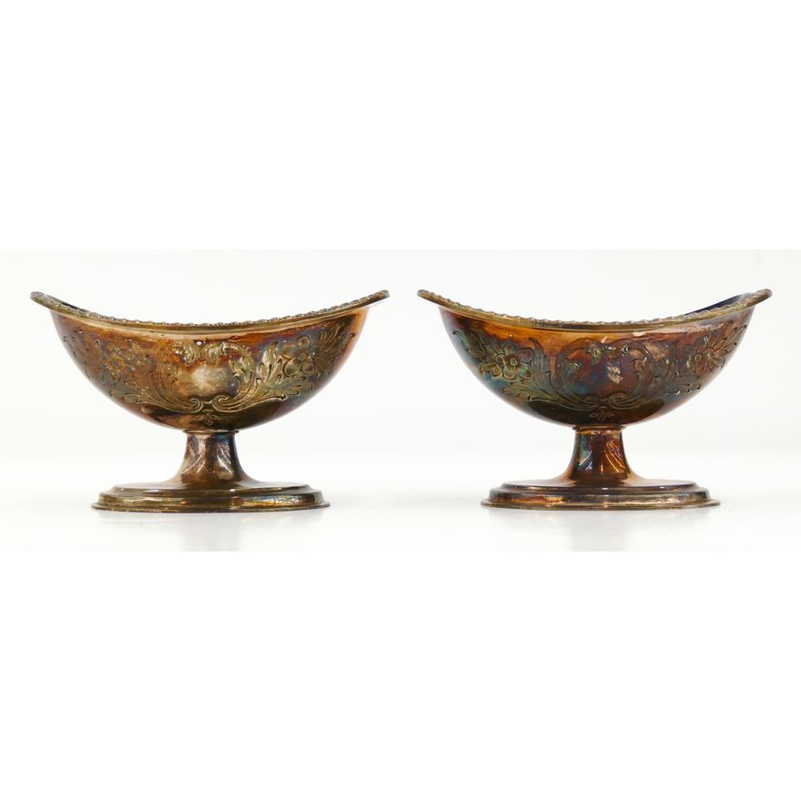 Pair Sheffield Plated Cobalt Lined Master Salts 4.25''