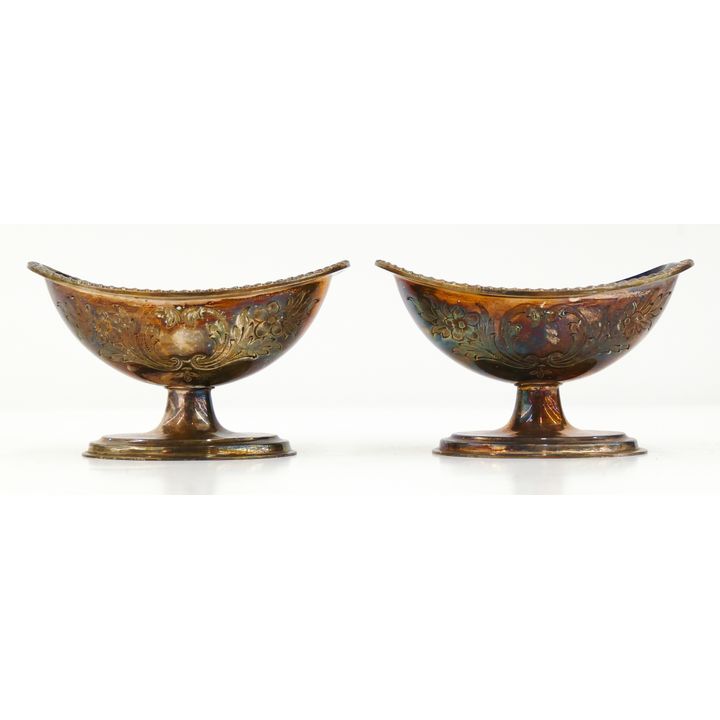 Pair Sheffield Plated Cobalt Lined Master Salts 4.25''