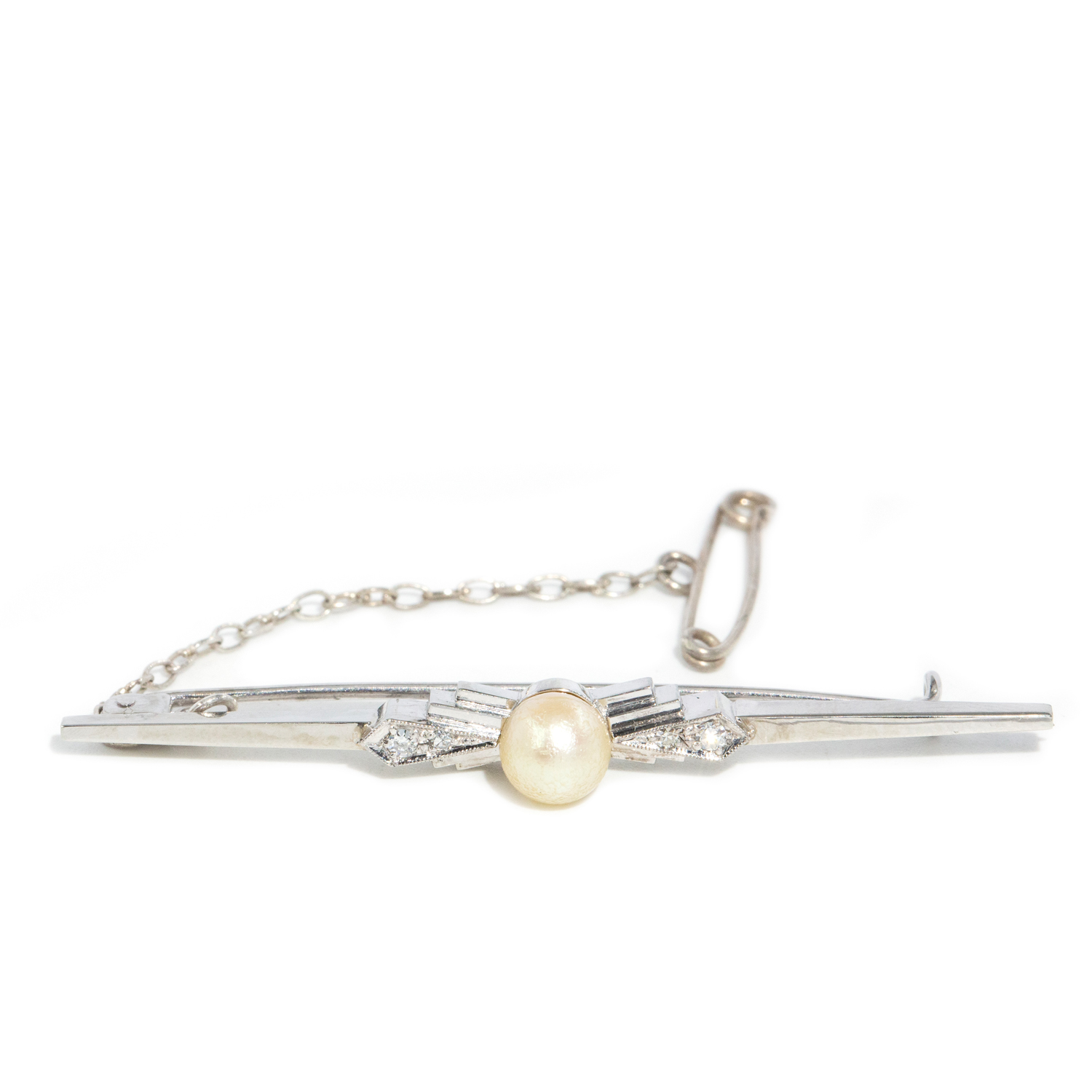 18ct Gold Pearl & Diamond Bar Brooch