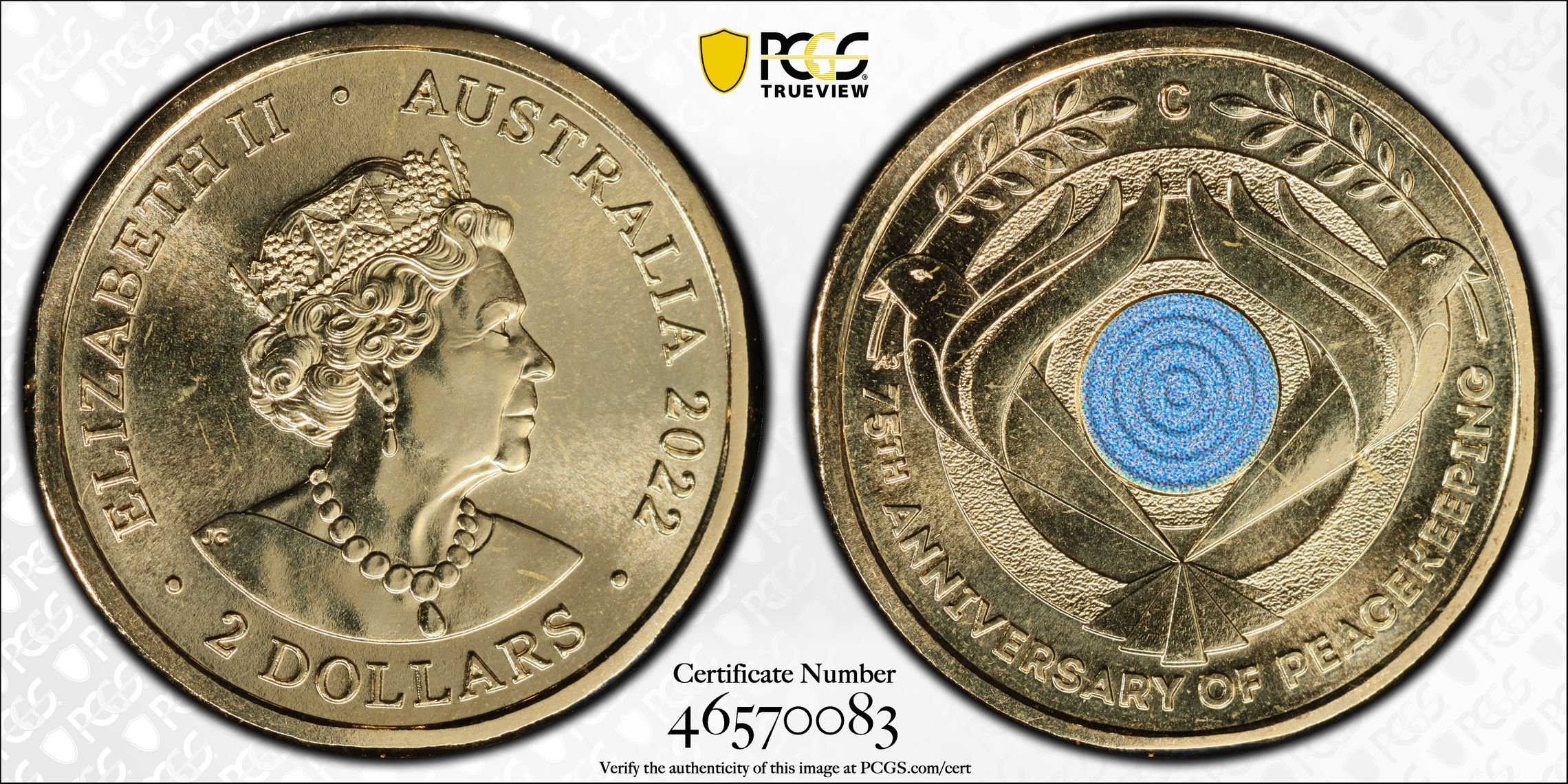Peacekeeping Colourised, Two Dollar, 2022-C, PCGS MS67