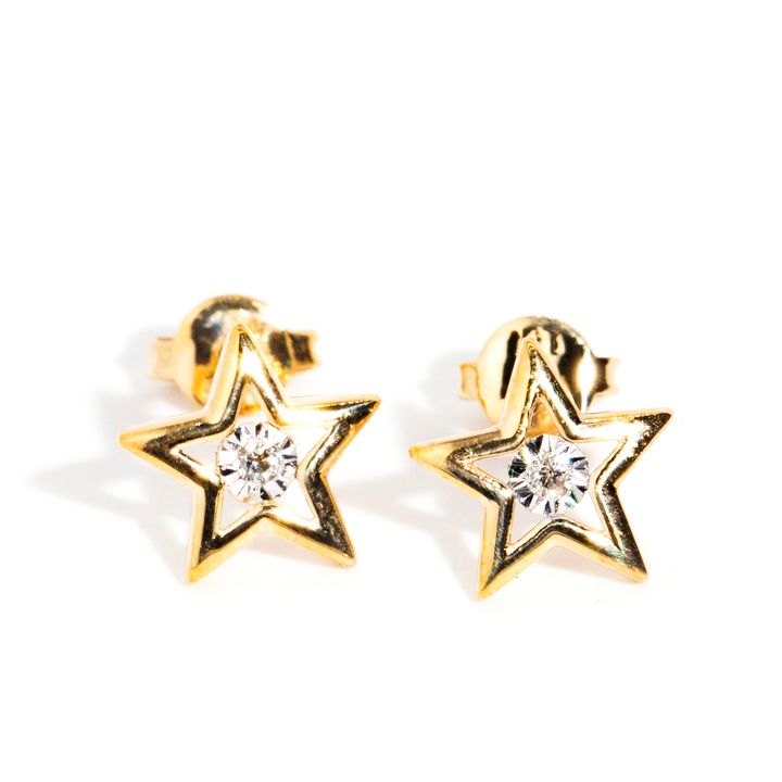 Diamond Star Studs Earrings 9 carat Gold,