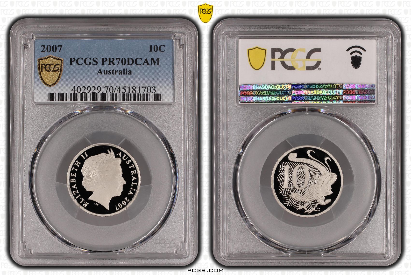Elizabeth II, Ten Cent, 2007, PCGS PR 70DCAM