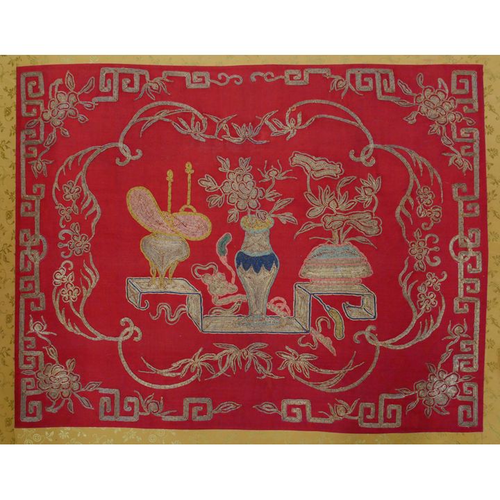 Old Chinese Gold Thread Embroidery Mounted 14''x18''