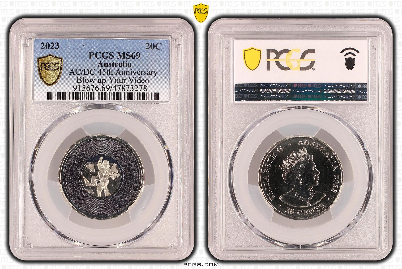 AC/DC 45th Anniversary - Blow up Your Video, Twenty Cent, 2023, PCGS MS69
