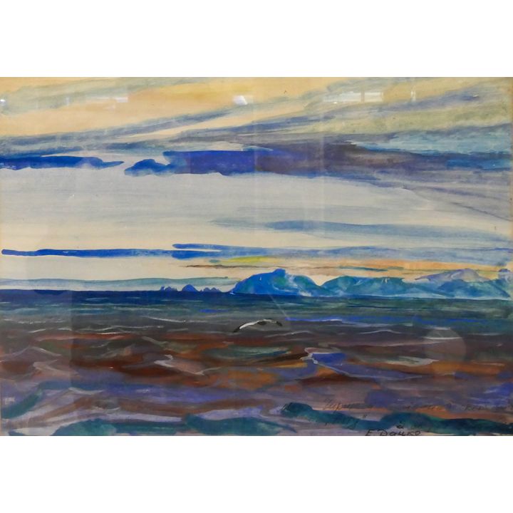 Aleutian Islands Tempera Seascape Painting Framed 24''x30''
