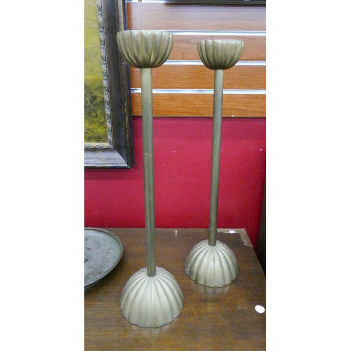Pair Japanese Brass Tall Candlesticks- 21''