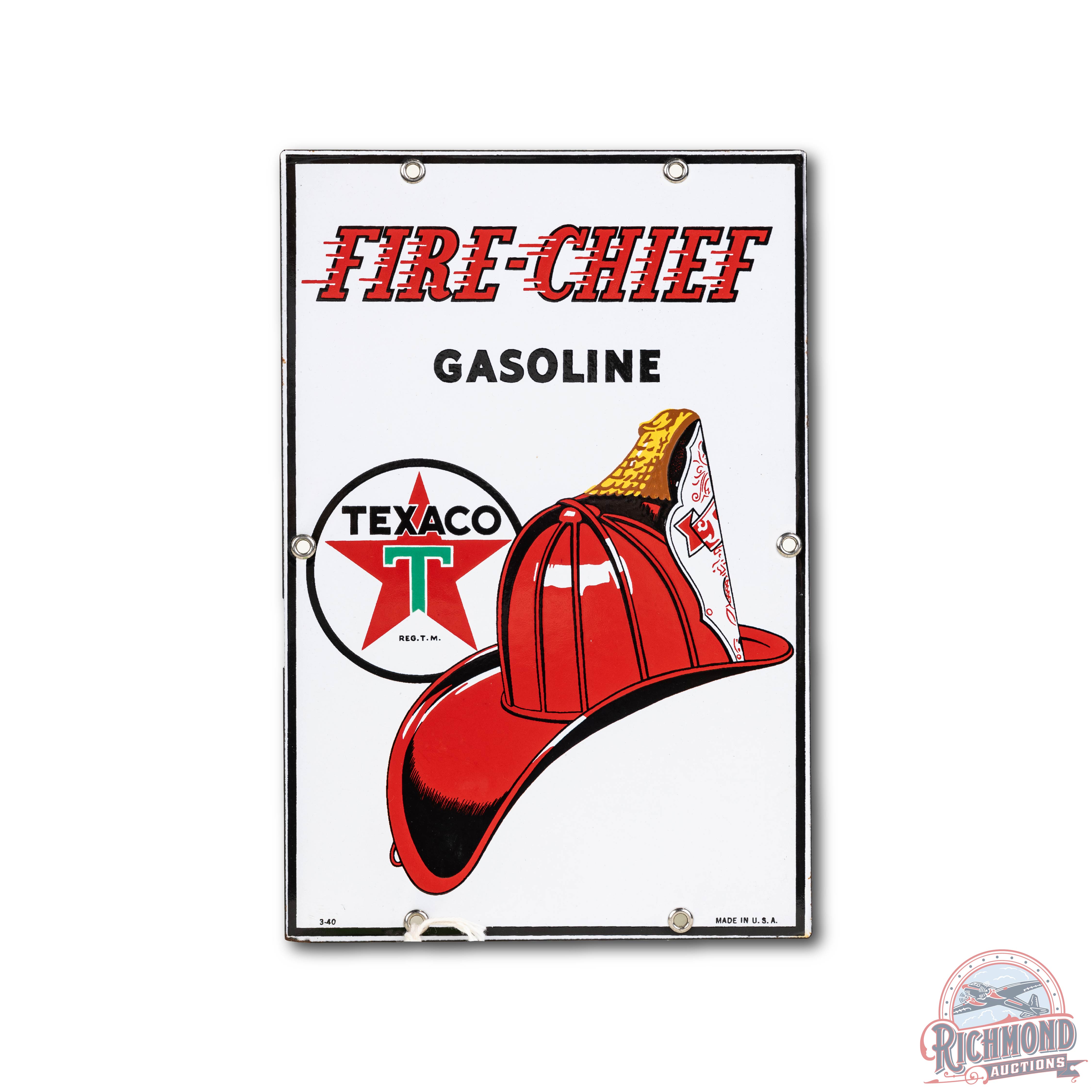 TEXACO FIRE CHIEF Porcelain Gas Pump Plate Sign Different RARE