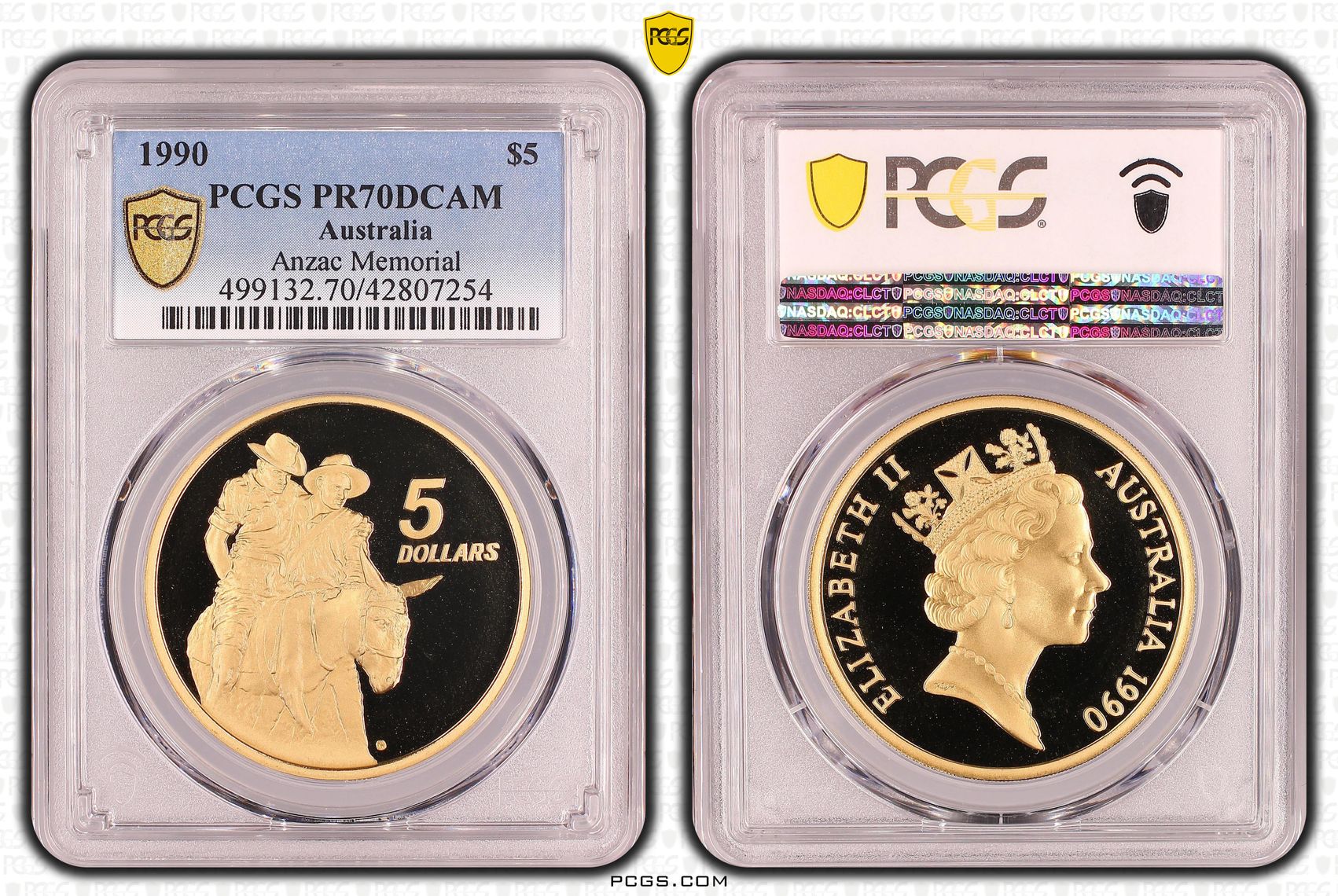 Elizabeth II, Anzac Memorial, Five Dollar, PR70DCAM , 1990 PCGS POP - 2/0