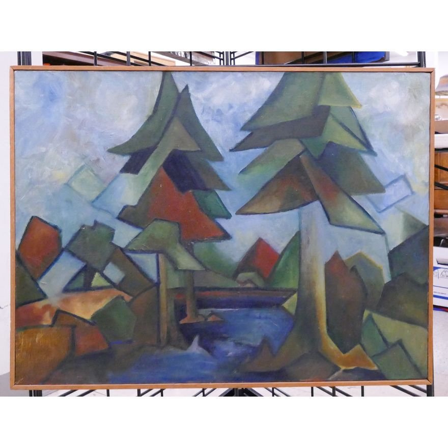 B. Parks Midcentury Abstract Landscape 1965 Oil Painting- 19x25''