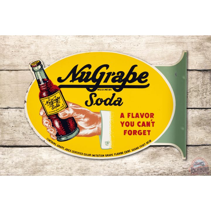 NuGrape Soda w/ Bottle Tin Flange Sign