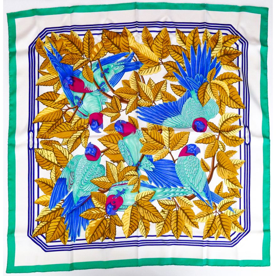 Hermes ''Les Perroquets'' (Parrots) Silk Scarf in Box 35''x35'' - Unused