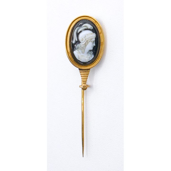 Victorian 18k Glass Cameo Stick Pin 2'' - 2.6 Grams
