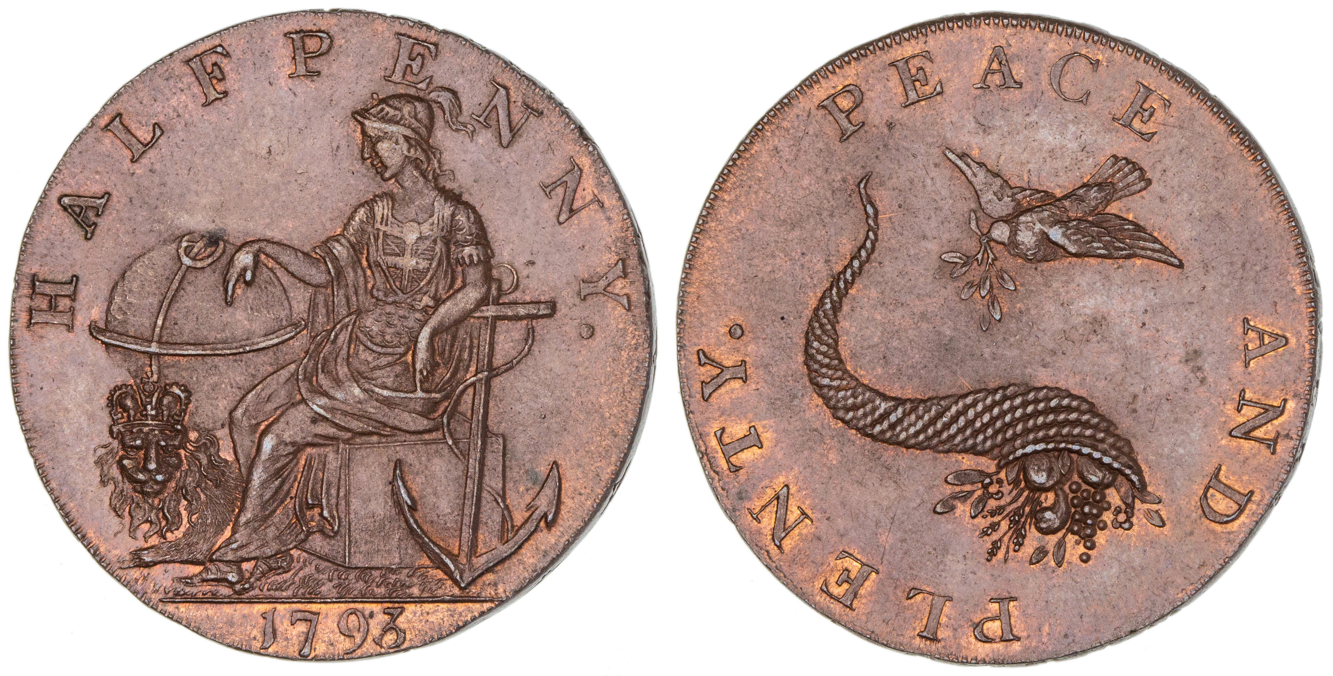 Great Britain, Halfpenny, 1793, aUNC