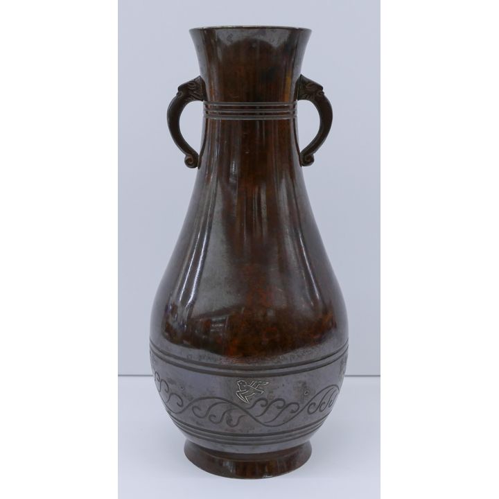 Japanese Showa Silver Inlaid Bronze Vase