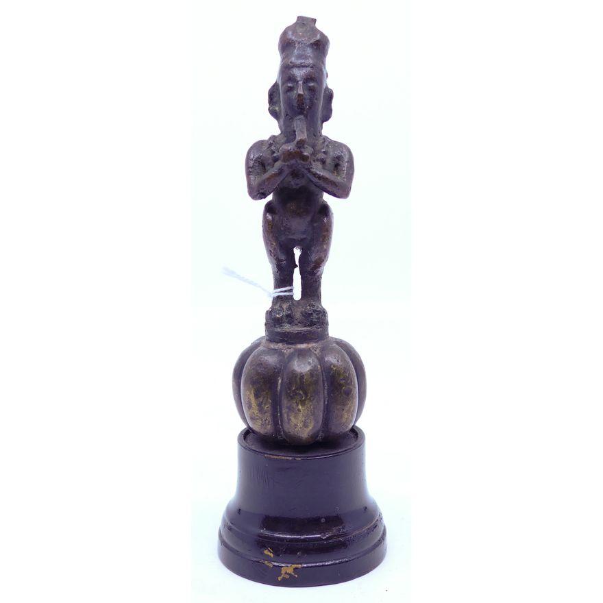 Old Indain Bronze Deity Playing Flute Figure on Stand 7.5''