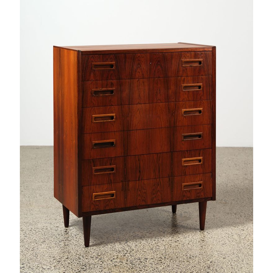 1950s Danish six-drawer rosewood tallboy