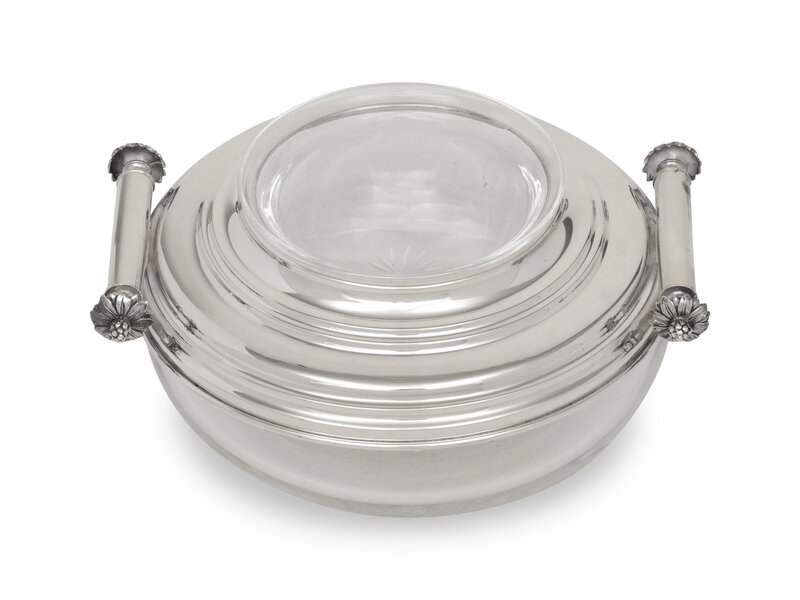 An Italian Silver and Cut Glass Caviar Dish