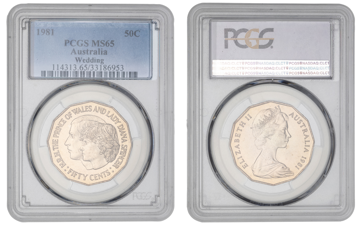 Elizabeth II, Wedding, Fifty Cent, 1981, PCGS MS65