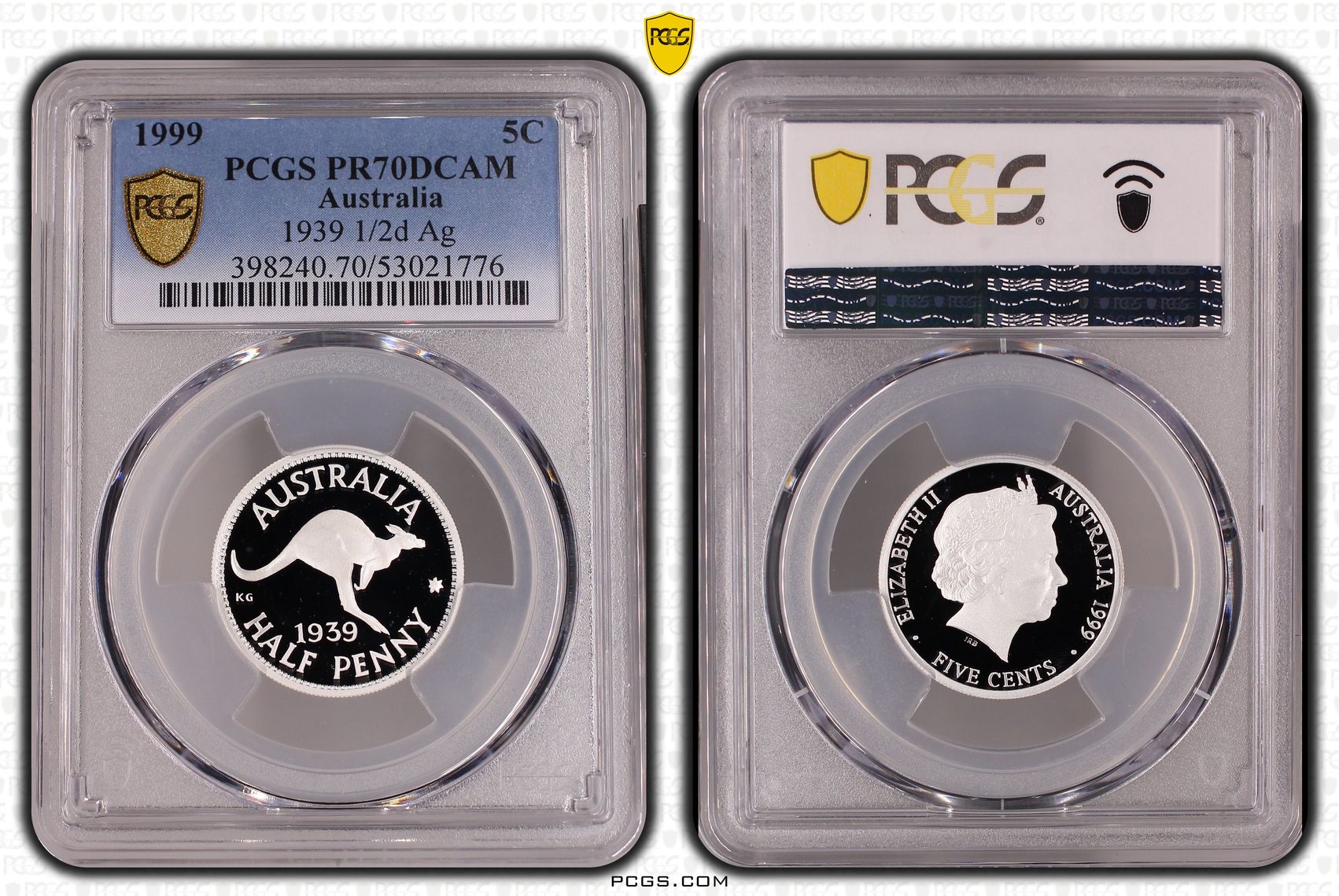 1939 1/2d Silver, Five Cents, 1999, PCGS PR70DCAM