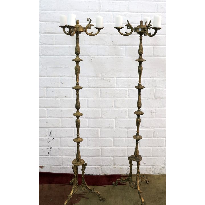 PAIR OF CONVERTED BRASS STANDARD LAMP CANDLE HOLDERS