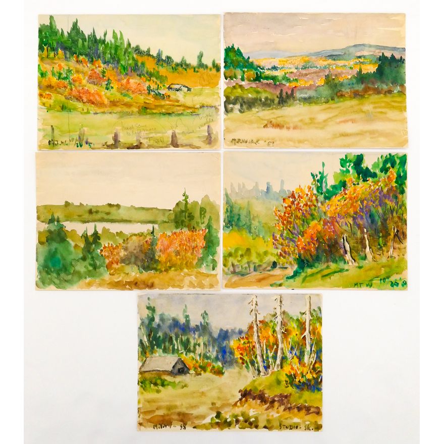 5pc Melville Wire Landscape 1950's Watercolors on Paper 9''x12''