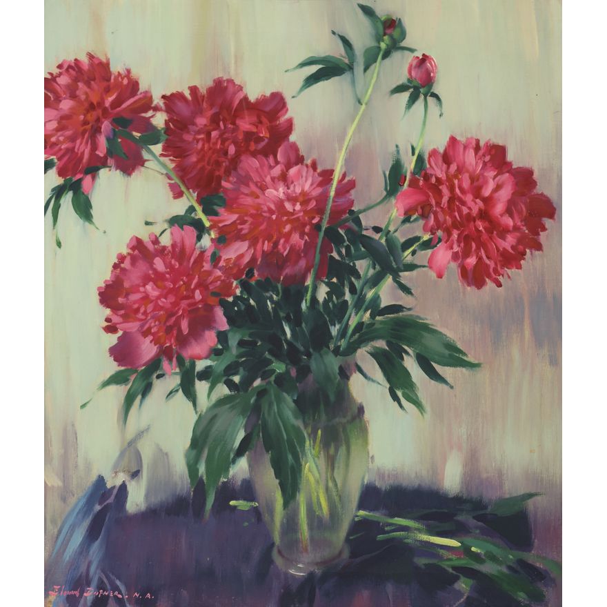Edward Dufner ''Red Peonies'' Oil on Canvas