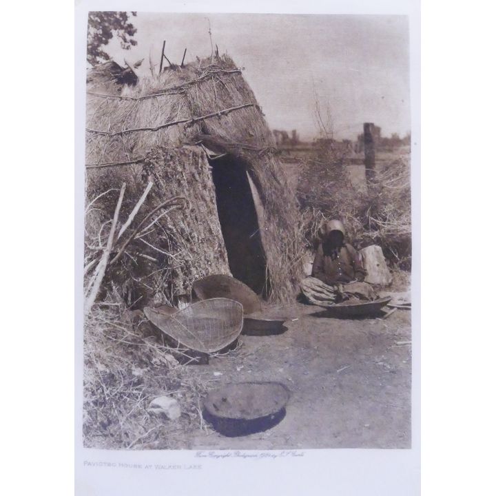 Edward Curtis 'Paviotso House' Tissue Photogravure Framed- 17x15''