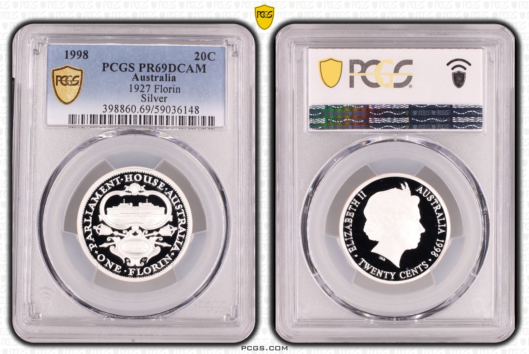 1927 Florin Ag, Twenty Cent, 1998, PCGS PR69DCAM