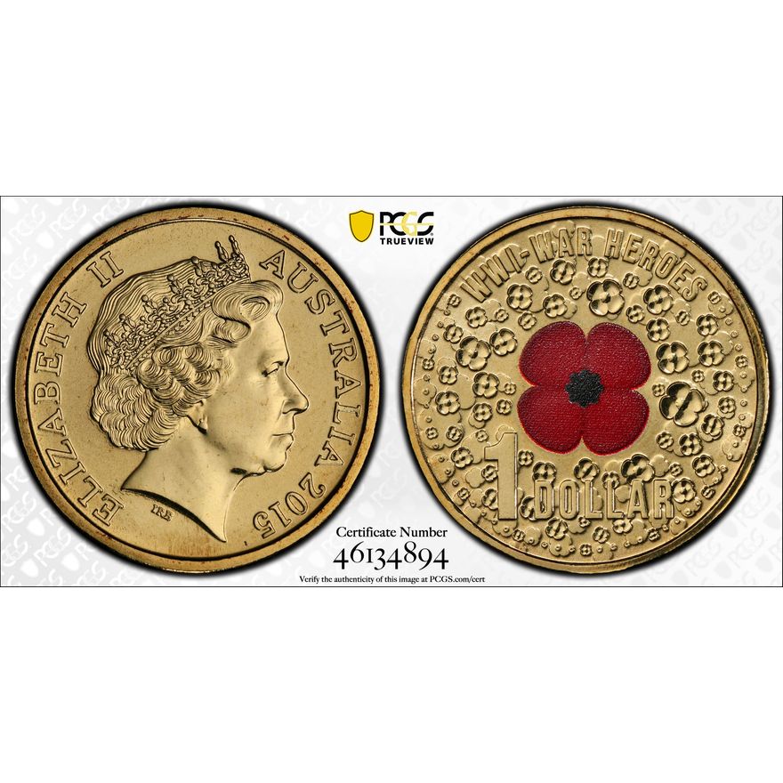 Elizabeth II, WWI War Heroes-Red Poppy, One Dollar, 2015, PCGS - MS68